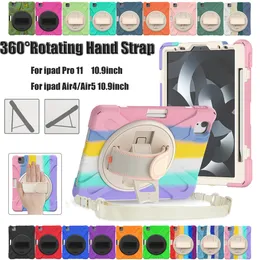 Heavy Duty Silicone Tablet Case For IPad Pro 11 Air 5th 4th Generation 10.9 inch Hand Strap Shockproof Rugged Cases 360 Rotate Stand Cover with Shoulder Strap +PET Film