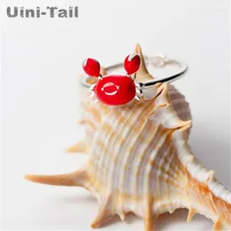 Pierścienie klastra uini-tail 925 Tybetańska srebrna moda urocza wykwintna upuszczenie czerwony krab otwarty pierścień