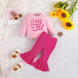 Roupas Conjuntos de roupas Big Sister Pink Girls Crianças Conjunto de letras Infantil Carta de impressão T-shirt Top Tumpet Pant for Children Boutique
