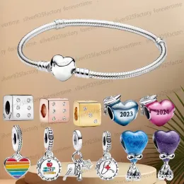 Nowe studia różowe serce urok Bracelets dla kobiet chłopcy dziewczęta DIY Fit Pandoras Peads Triple Dangle Charms 925