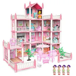 Akcesoria dla lalek Princess Villa DIY Doll House Castle DIY Doll House Zestaw Udawaj, aby zabawić się zabawą prezent urodzinowy Q240522