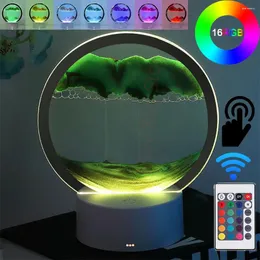 테이블 램프 LED RGB 샌드 스케이프 램프 3D 움직이는 모래 아트 프레임 야간 조명 16 색 심해 디스플레이 원격 모래개 길이