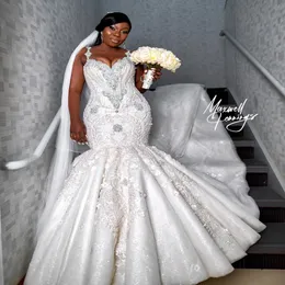 2019 Arabiska plus -storlek Lyxig spetspärlade bröllopsklänningar kristaller sjöjungfru sexiga brudklänningar vintage bröllopsklänningar SY266 2934