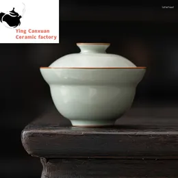 Teaware sätter Azure Ru-Kiln Gracked Glaze Supportable Small Size Handmade Ru-Porcelain Tea Bowl Chinese Porslin Gaiwan
