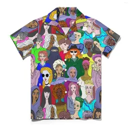 Camisas casuais masculinas Camisa de personagens diferentes Camisa de praia Nacionalidades Hawaiian Bloups elegantes mangas curtas Tops elegantes