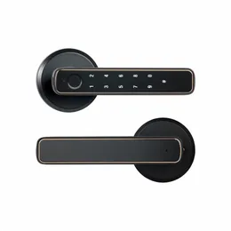 Tuya Bluetooth Smart Fingerprint Door Lock com senha de desbloqueio mecânico de chave de madeira SmartLife M4 240516