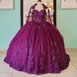 Purple Sparkly Quinceanera Dresses 2024 Formal Luxury Party Prom Lace Appliques Beads Tull Sweet 15 Dress Graduation Ball Gwon