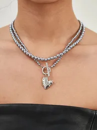 Mässing Gray Pearl Heart OT Chain Halsband Kvinnliga smycken Punk Hiphop Designer Runway Enkelt klänning Boho Top Japan Korean Ins 240511