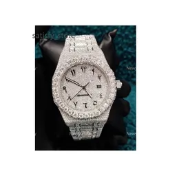 41MM Handmade mechanical Arabic dial VVS Moissanite watch Fully Iced Out Bussdown Bling Hip Hop Wrist Watch at Cheap Price