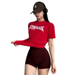 Koszulka damska joga T-shirt Shark swobodny krótki rękaw luźne kobiety fitness sportowy top