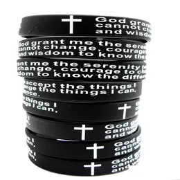 Charm Bracelets 100Pcs Inspirational English Serenity Prayer Sile Christian Men Cross Fashion Wristbands Whole God Jewe239I Drop Del Dhhjl
