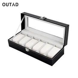 Outad 6 Grid Black Pu Кожаная часовая коробка уточнения слоты для запястья часы подарок шкалы ювелирных украшений держатель хранения 222H