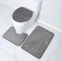 Туалетная крышка сиденья 3PCS SET BATH MAT MATE SOUSH ROOD Коврик домой ванная комната против скольжения впитывающие гальки для гальки для ванны.