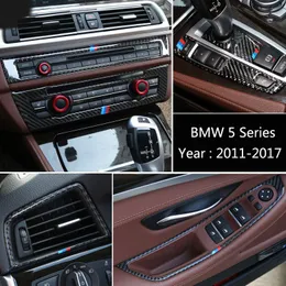 BMW 5シリーズF10 F18カーセンターコンソールカバーエアコンアウトレットベント装飾フレームオートアクセサリーGLNNIのカーボンファイバーステッカー