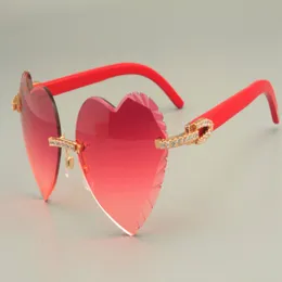2019 Bezpłatne wysyłki rzeźbione okulary przeciwsłoneczne w kształcie serca Seria Diamentów Naturalne czerwone drewniane okulary przeciwsłoneczne Temple 8300686-A Rozmiar 58-18-135m 284T