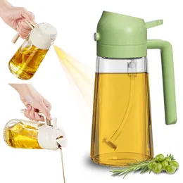 16 oz No-Drip Glass Bottle 2 in 1 Leak Proof Olive Dispenser & Oil Sprayer for Cooking, Kitchen, Salad, Barbecue Black 2024 New (Green - 1Pack)