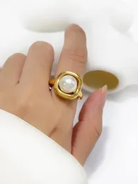 Cluster Rings Peri'sbox Classic из нержавеющей стали золотой Pvd Pvd Solitaire Pearl Ring для леди, устойчивой к элегантной свадебной подружке невесты