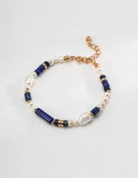 24ss New Designer 18K Sterling Sterling Lapis Lazuli Pearl Luxury Bracciale Sterling Silvers Bracciale con zaffiri a lunghezza regolabile e perle Bracciale alla moda