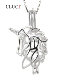 Cluci Fashion 925 Sterling Silver Unicorn Cageペンダントパールを作る女性用ネックレスジュエリー3PCS S181016072465172