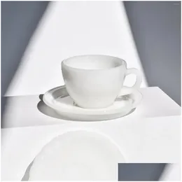 Vinglas Jade Milk Glass Coffee Cup Retro Tjock Dudu Tea Breakfast Plate Set Set Drop Delivery Home Garden Kitchen Dining Bar DRI DHK70