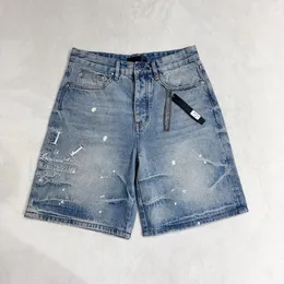 24SS USA Fashion Mens Plus Size Splashing Ink Embroidery Denim Shorts Casual Vintage Washed Styles Shorts Jeans Byxor Bottoms 0523