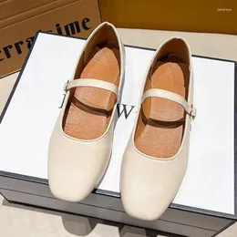 Sıradan Ayakkabı 2024 Kadın Düşük Topuk Retro Mary Janes Deri Pompalar Kadın Kare Toe Ole Slip-On Tek Bahar Khaki