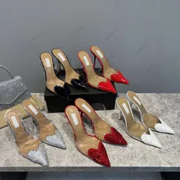 Top -Qualität Frauen High Heel -Kleidungsschuhe Strass Designerschuhe Mode -Slipper Transparent PVC lässig Leder mit herzförmigen spitzen Party Sandalen
