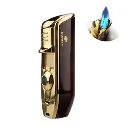 Tändare nya cohiba metall vindtät mini cigarlampa 3 jetblå flamminlampor bärbar tändare med cigarstansverktygsmän gåva Q240522