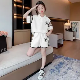 Girls Daily Casual Summer Sports Polo ShirtSpants Suits 314 år Korean Style Outfits Set Children Boutique kläder 240515