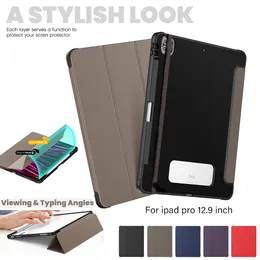 Ultra Slim Tablet Case för iPad Pro 12,9 tum 6: e 5: e 3: e Air 13 Leather Flip Smart Cover Trifold Magnetic Folding Stand Auto Awakes Sleep Protetion Falls for Business