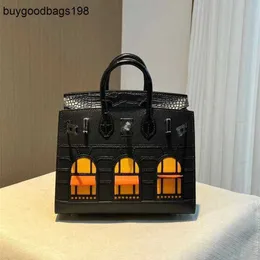  Designer Bag Womens Handbags Tote Bag Handmade Wax Thread Sewing 20cm Crocodile Skin Assembly House Black Night Silver Buckle Handbag Palm Leather