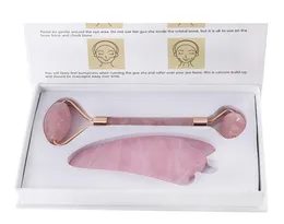 JD003 Rose Quartz Roller Double Head Pink Jade Roller Roller Massager Metal integrato con scatola regalo e Guasha Board8096580