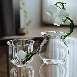 Cups Saucers Japanische kreative handgefertigte dreidimensionale Convolia Cup Ins Style High Borosilicate Glass Girl Ehepaar Geschenk Teetasse