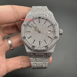 Populante orologio per diamanti ghiacciato maschile con custodia in acciaio inossidabile argento cinghia di diamante full sul laterale Swiss Automatic Movement 41 mm