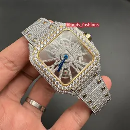 Iced Out Large Diamond Bezel den senaste mäns hiphopklocka 2tone Gold Case Skeleton Diamond Dial Watches Quartz Movement Wristwatch Shiny Good