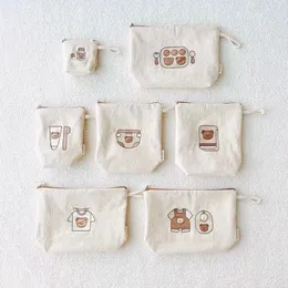 Сумки для хранения сумки из семи частей набор вышитых медведя Canvas Baby Водонепроницаемый макияж для путешествий