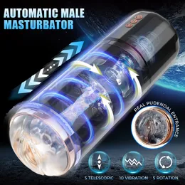 Automatisk manlig Masturbators Cup Tryckt roterande vibration Hands Free Stroker 3D Realistic Sleeve Adult Sex Toys 240423