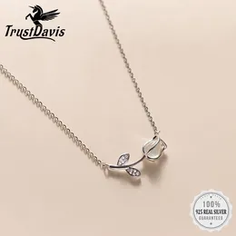 Pendants TrustDavis Real 925 Sterling Silver Fashion Mother Gift Tulip Flower Dazzling CZ Necklace For Women Lady Fine Jewelry DE0002