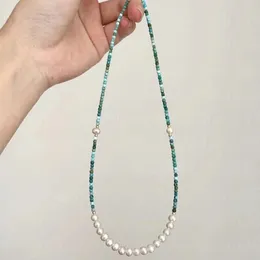 Натуральное бирюзовое ожерелье пресноводство Жемчужное ожерелье Женщина мода 925 Серебряное серебро.
