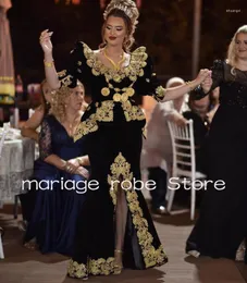 Sukienki imprezowe Czarna aksamitna syrena albańska sukienka wieczorowa dla kobiet luksusowa złota aplikacja szata Kosovo Caftan Long Prom