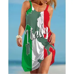 Vestidos casuais básicos vestido de bandeira da Itália Moda Moda Vestido de tira de praia Bohemian Midi Dresses Party Evening Elegante Sundress Portugal 2023 T240523