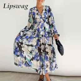 Lässige Kleider Langarm Frauen Lose Partykleid elegant sexy gegen Nackenhemd Vintage Mode Blumendruck Böhmen Beach