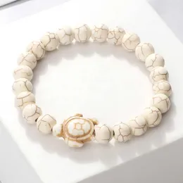 Armreifen Sommerschildkröte Charme Tortoise Herren 8mm Natursteinkugel Elastische Party Frauen Armband Schmuck Q240522