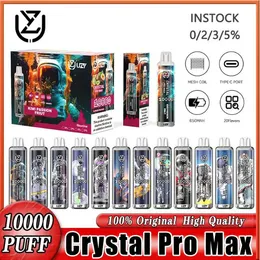 10K 10000 Puffs Original Crystal Pro Max Vaper Uzy Vape Razz Bar 10k Puff 20Flavors Vape descartável Vape Dessechable Mesh Coil 16ml Pod 650mAh Vapes PoCovape