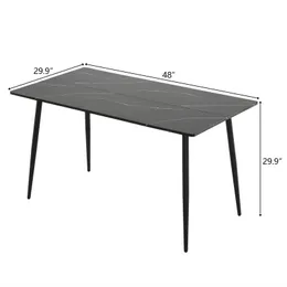 ZK20 Disassemble rectangular table with arc MDF Black PVC marble surface 122*76*76cm N101