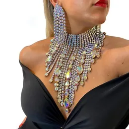 Stonefans Bohemian Drag Queen übertrieben Tassel Halskette Set Ohrring Geometrisches Hochzeits Bankett Afrikanische Schmuck Set Accessoires 240522