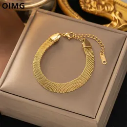 Bangle OIMG 316L Aço inoxidável Corrente de malha e pulseira de malha feminina de aço inoxidável Adequado para mulheres não desaparecerá jóias punk simples q240522