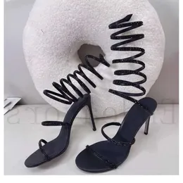 Sandali sottili ad alta caviglia avvolti con tacchi di strass di strass Estate Tround Right Line Fashion Show OCN Women di grande dimensione 2B0