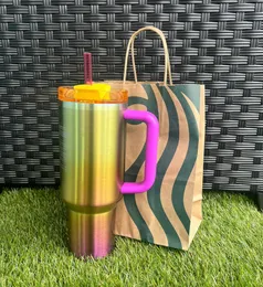 DHL New 40oz Cobrand Sunset Gradient Adventure Quencher H2.0 Tumbler Edelstahlbecher mit Silikongriff Deckel Stroh Neon Weiß rosa Reisewagen 0523