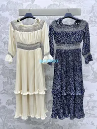 2024SSs sommer Neue Seide Feel Feel's Ribbon Off Schulterkleid Frauen Langarm Ärmel fließend Tropfen Feel Taille Bine ein Schulterkuchen Kleid Langes Kleid Devise S-L